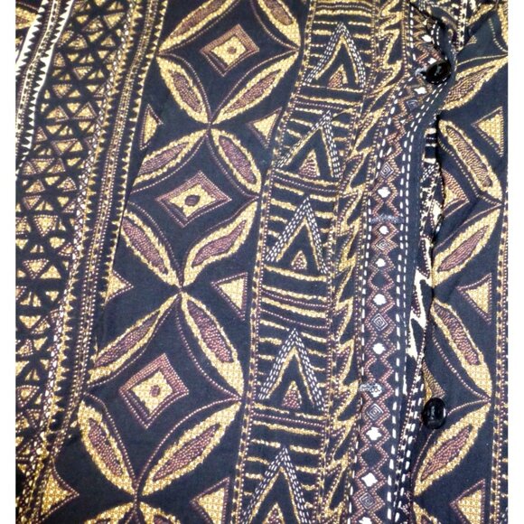 VTG A Personal Touch Womens 4X Button-Up Shirt Black/Gold Tribal Pattern 100% Ra - Picture 2 of 9